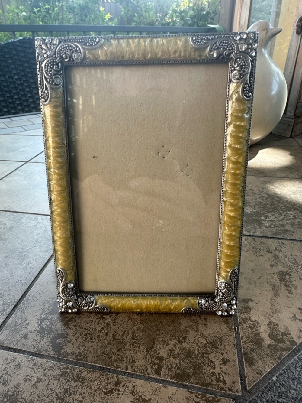 Gold Enamel Photo Frame with Silver-Tone Accents 4x6” photo